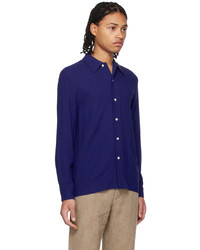 Chemise à manches longues en laine bleu marine Séfr