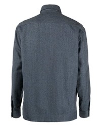 Chemise à manches longues en laine bleu marine Xacus