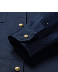 Chemise à manches longues en laine bleu marine Moncler Gamme Bleu