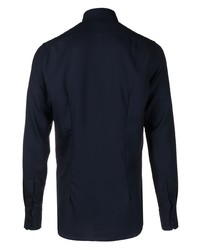 Chemise à manches longues en laine bleu marine Dell'oglio