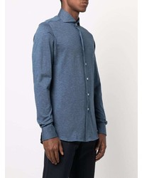 Chemise à manches longues en laine bleu marine Orian