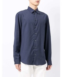 Chemise à manches longues en laine bleu marine Emporio Armani