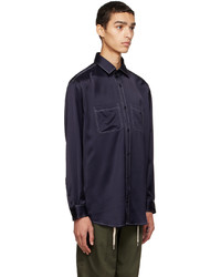 Chemise à manches longues en laine bleu marine Drôle De Monsieur