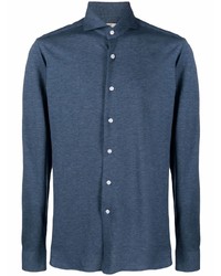 Chemise à manches longues en laine bleu marine Orian