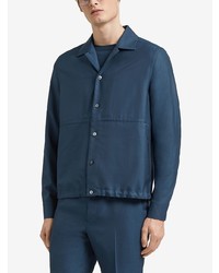 Chemise à manches longues en laine bleu marine Ermenegildo Zegna