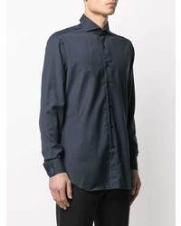 Chemise à manches longues en laine bleu marine Xacus