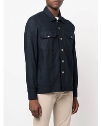 Chemise à manches longues en laine bleu marine Eleventy