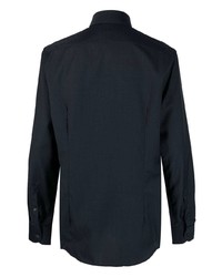 Chemise à manches longues en laine bleu marine Corneliani