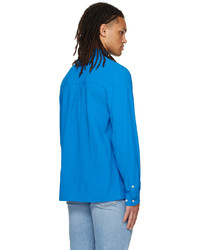 Chemise à manches longues en laine bleue Séfr