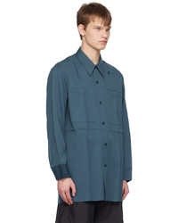 Chemise à manches longues en laine bleue Jil Sander