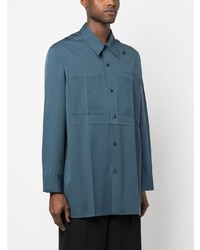 Chemise à manches longues en laine bleue Jil Sander