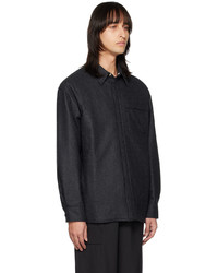 Chemise à manches longues en laine brodée gris foncé Givenchy