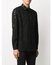 Chemise à manches longues en laine brodée noire Saint Laurent