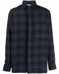 Chemise à manches longues en laine écossaise bleu marine Destin