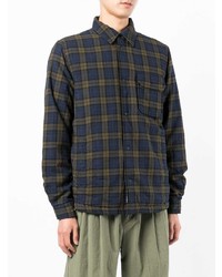 Chemise à manches longues en laine écossaise bleu marine Woolrich