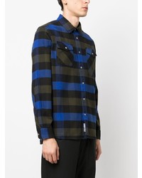 Chemise à manches longues en laine écossaise bleu marine Woolrich