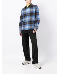 Chemise à manches longues en laine écossaise bleue Kenzo
