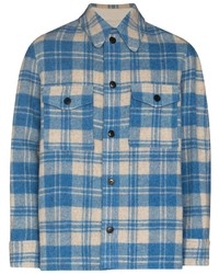 Chemise à manches longues en laine écossaise bleue Isabel Marant
