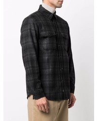 Chemise à manches longues en laine écossaise gris foncé Woolrich