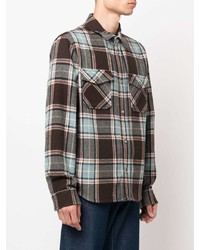 Chemise à manches longues en laine écossaise marron foncé Woolrich