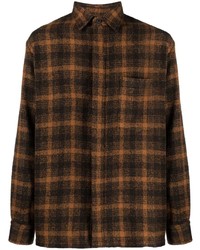 Chemise à manches longues en laine écossaise marron foncé Destin