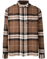 Chemise à manches longues en laine écossaise marron YMC