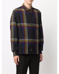 Chemise à manches longues en laine écossaise noire Saint Laurent