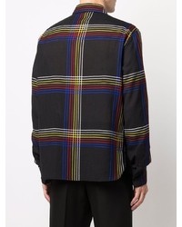 Chemise à manches longues en laine écossaise noire Saint Laurent