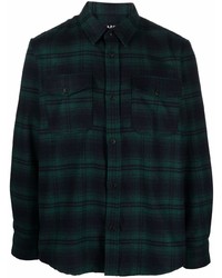 Chemise à manches longues en laine écossaise vert foncé