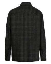 Chemise à manches longues en laine écossaise vert foncé Caruso