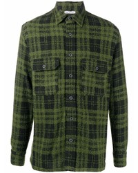 Chemise à manches longues en laine écossaise vert foncé Destin