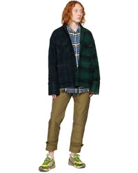 Chemise à manches longues en laine écossaise vert foncé Greg Lauren