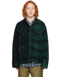 Chemise à manches longues en laine écossaise vert foncé Greg Lauren