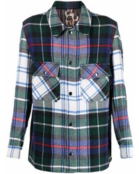 Chemise à manches longues en laine écossaise vert foncé Pierre Louis Mascia