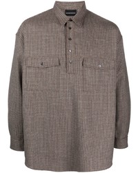 Chemise à manches longues en laine en pied-de-poule marron Emporio Armani