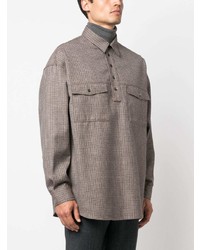 Chemise à manches longues en laine en pied-de-poule marron Emporio Armani