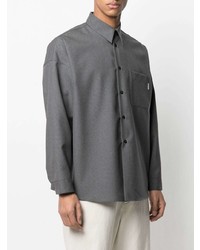 Chemise à manches longues en laine gris foncé Marni