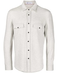 Chemise à manches longues en laine grise Brunello Cucinelli