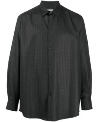 Chemise à manches longues en laine imprimée gris foncé