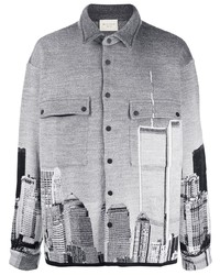 Chemise à manches longues en laine imprimée grise Buscemi