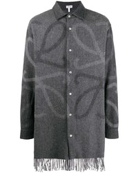 Chemise à manches longues en laine imprimée grise Loewe