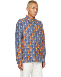 Chemise à manches longues en laine imprimée marron Casablanca