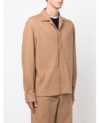 Chemise à manches longues en laine marron clair Zegna