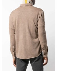 Chemise à manches longues en laine marron Brunello Cucinelli