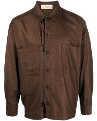 Chemise à manches longues en laine marron Maison Flaneur