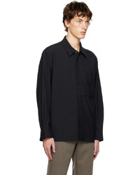 Chemise à manches longues en laine noire Solid Homme