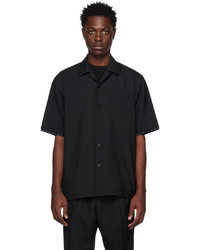 Chemise à manches longues en laine noire Sacai