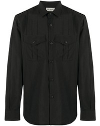 Chemise à manches longues en laine noire Saint Laurent
