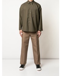 Chemise à manches longues en laine olive Marni