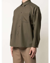 Chemise à manches longues en laine olive Marni